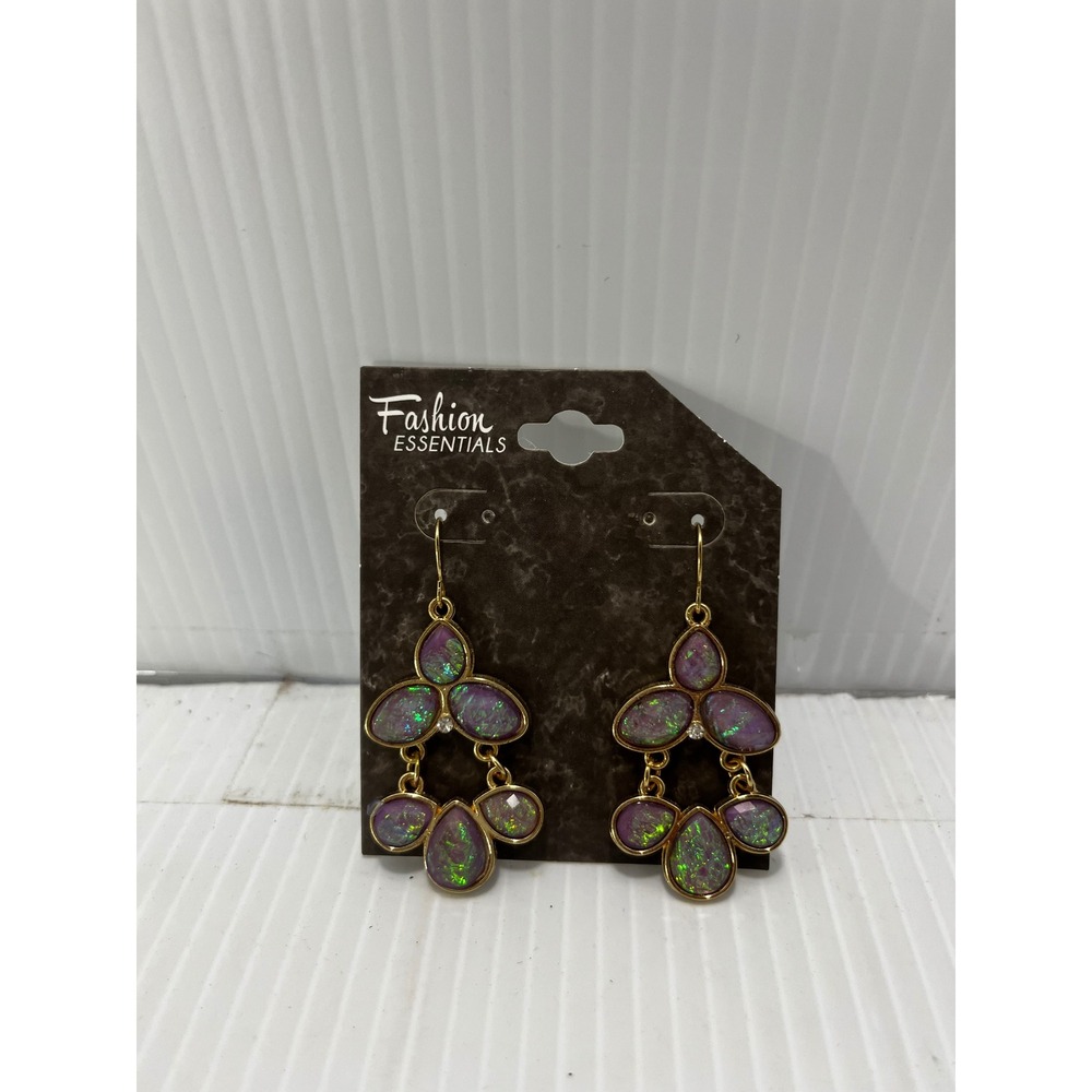 Fashion Essentials Chandelier Dangle Earrings Iridescent Purple Green Gem Accent